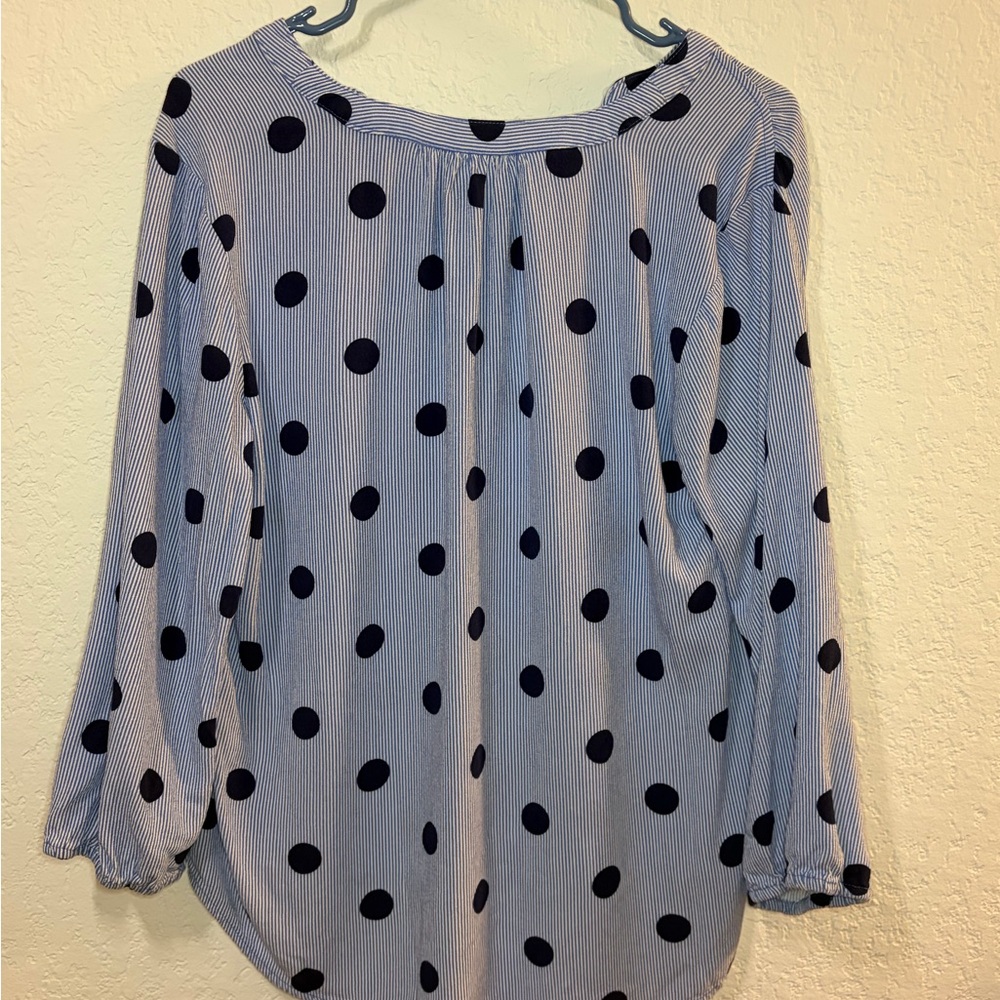 St. John's Bay Blue, White, and Navy Patterned Blouse - Picture 2 of 5